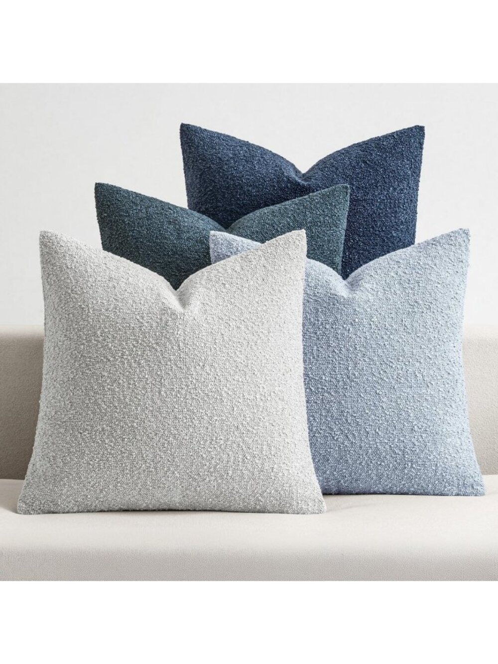 Cozy Blue Boucle Throw Pillow Covers 20x20 Inch - Set of 4 Decorative Cushions